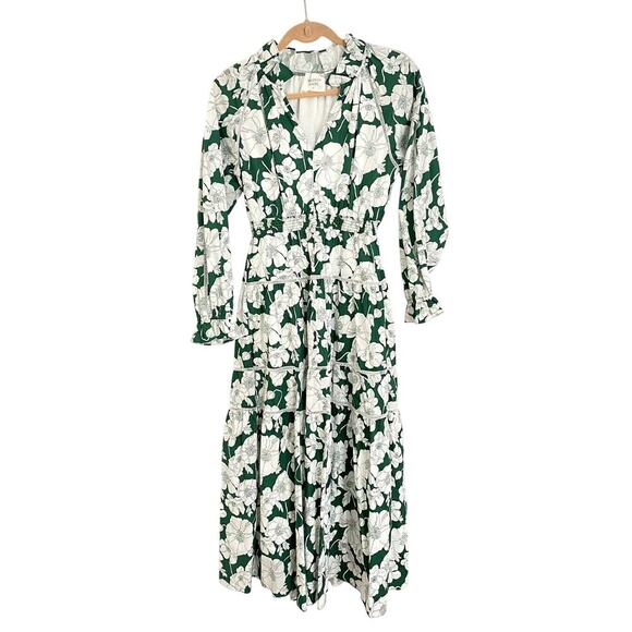 Tuckernuck Hyacinth House Green White Floral Tiered Presley Maxi Midi Dress - Picture 3 of 5
